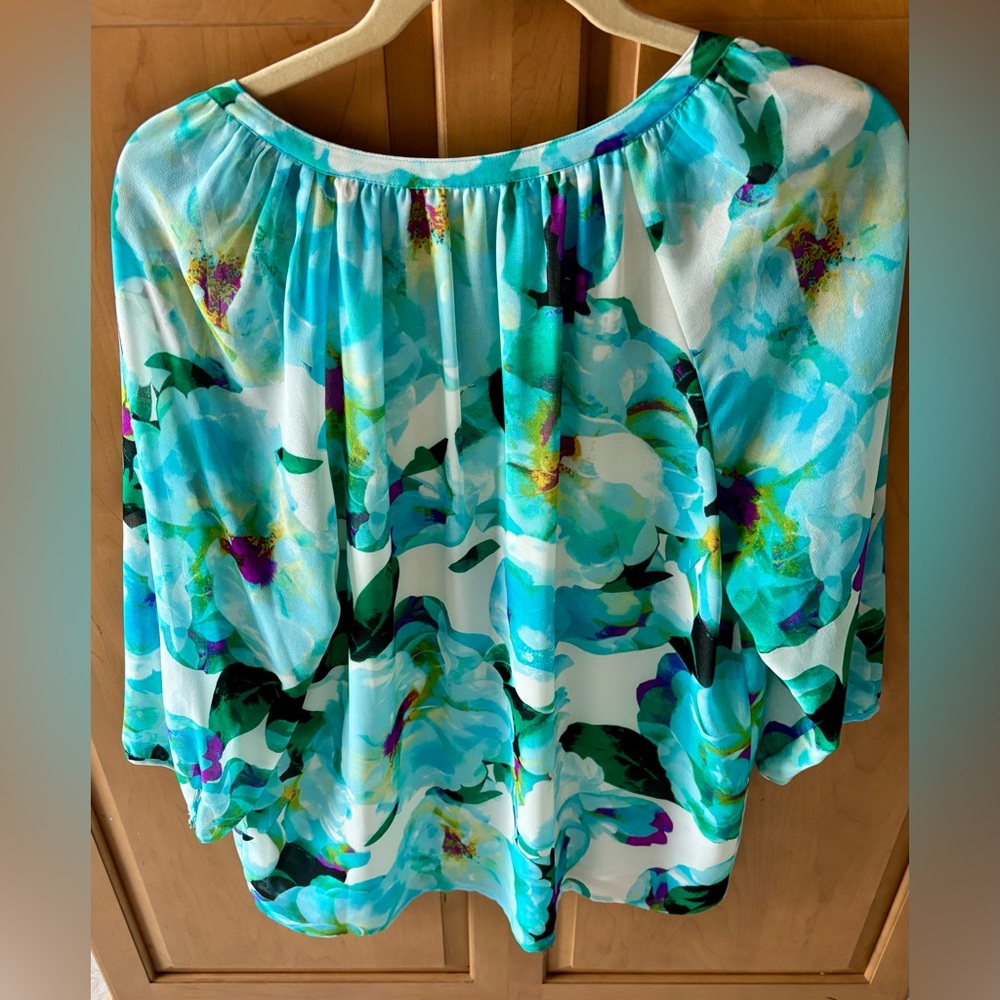 Calvin Klein Women's Floral Blouse - Teal and Purple, L - Picture 2 of 5